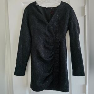 Zara Black Textured Long Sleeve Mini Dress Size Small